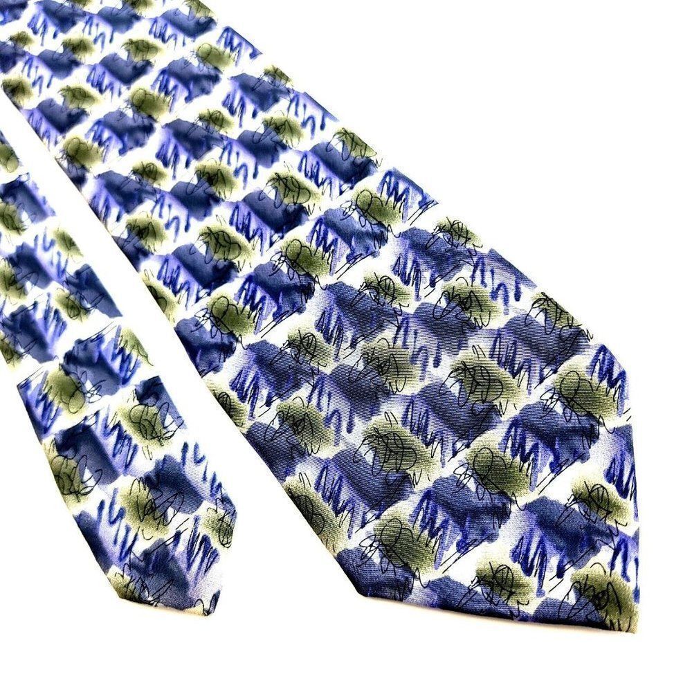 Croft & Barrow Blue‎ Green Abstract Geometric Short Print Silk Tie
